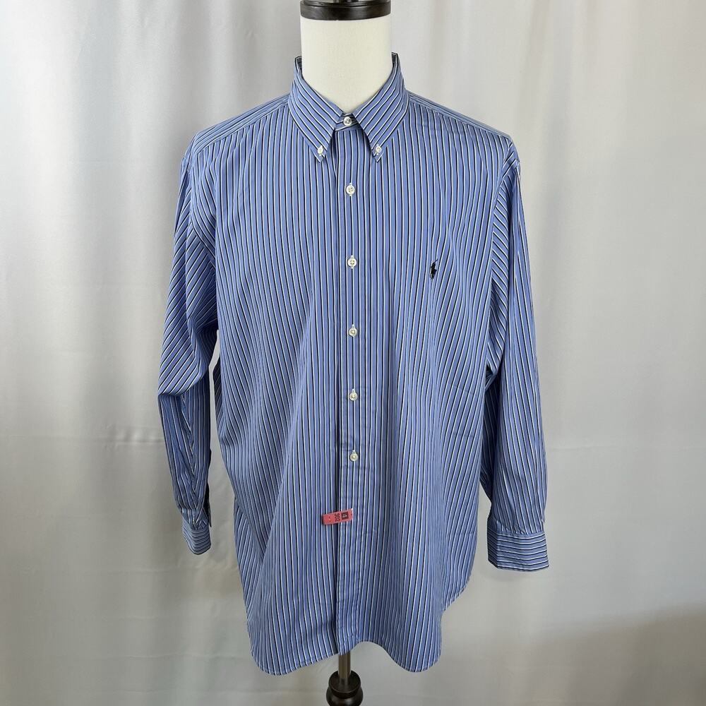 Ralph Lauren Mens Classic Fit Blue Striped Button Down Shirt Size 3XL